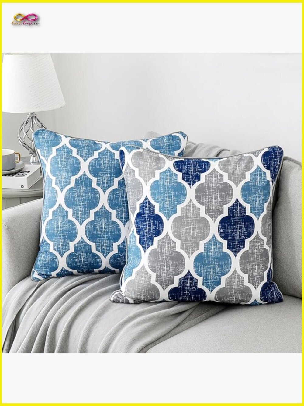 Set of 2 Moroccan Geometric Chenille Throw Pillow Covers 18x18 Soft Decorative